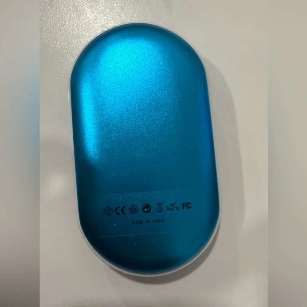 Portable Hand Warmer Power Bank - Metallic Blue & White